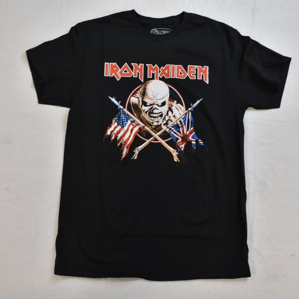 Global Mens Iron Maiden Eddie The Trooper Flags Graphic Shirt New Medium